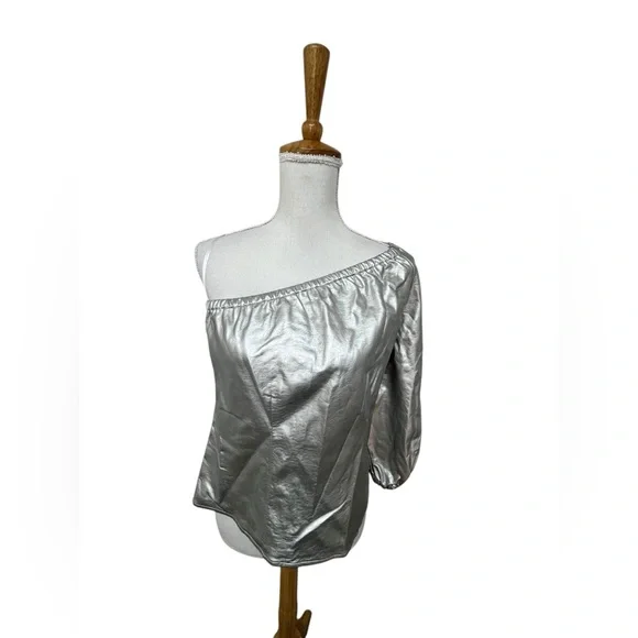 INC INTERNATIONAL CONCEPTS TOP WOMENS SIZE SMALL SILVER METALLIC ONE SHOULDER - Picture 2 of 16